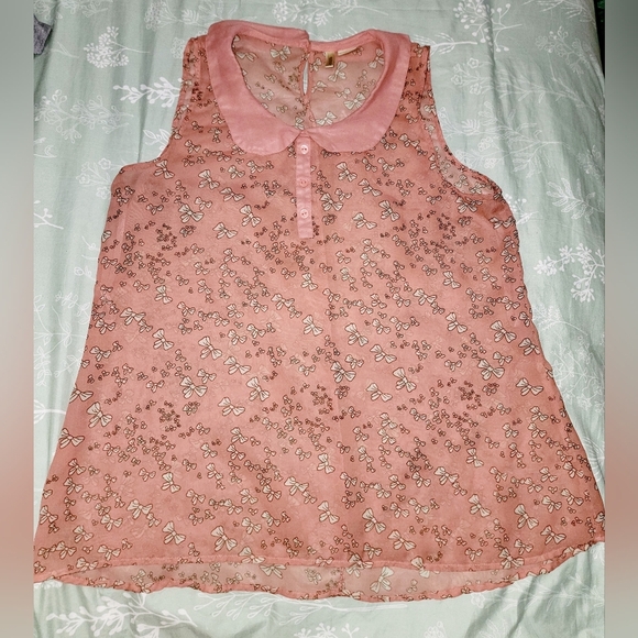 Passport Tops - Passport Pink Sleeveless Graphic Blouse with Peter Pan Collar